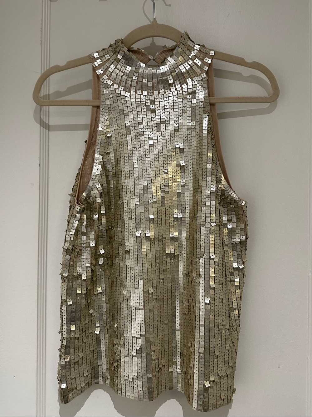 sequin high neck white gold sleeveless blouse - Picture 1 of 2